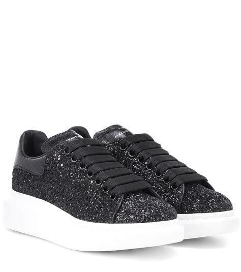 Alexander McQueen Leather Black Glitter Platform Sneakers - Lyst