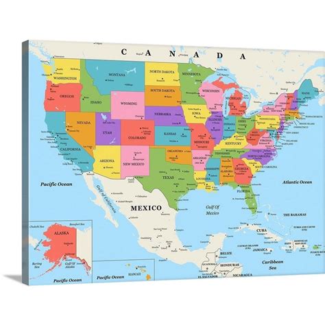 GreatBigCanvas "US Map - Color, Classic Text" by Inner Circle Canvas ...