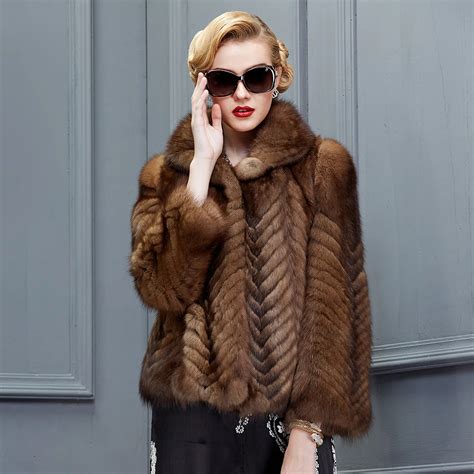 Genuine mink fur coat women luxury fur jacket Russia sable mink marten ...