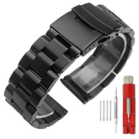 20mm Black Matte Wristband Solid Stainless Steel Watch Band - Luxury ...