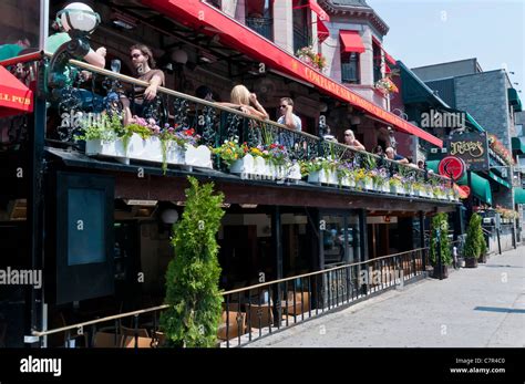 Terraces restaurants Crescent street downtown Montreal Canada Stock ...