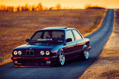 HD wallpaper bmw e30 stance dapper car black front ligth sun beam