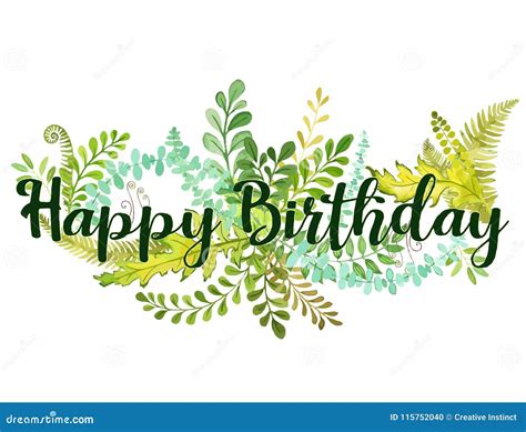 Happy Birthday Text and Foliage Illustration Vector . Nuance of Flora ...