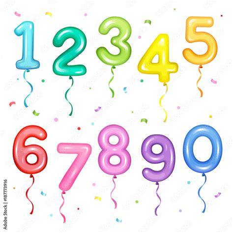 Vector illustration set of colorful number shaped balloons for birthday ...