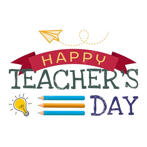 Happy Teachers Day Lettering Greeting Text With Pencil And Bulb ...