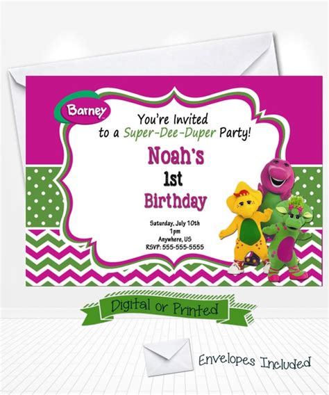 Barney Birthday Party Invitations Printed with by Andabloshop