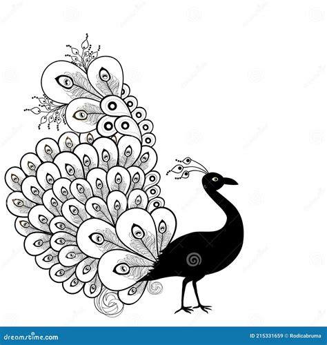 Peacock. Black and Whiteillustration Isolated Background Stock Vector ...