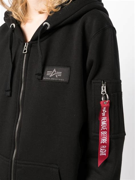 Alpha Industries Zip-front Logo Hoodie In Black | ModeSens