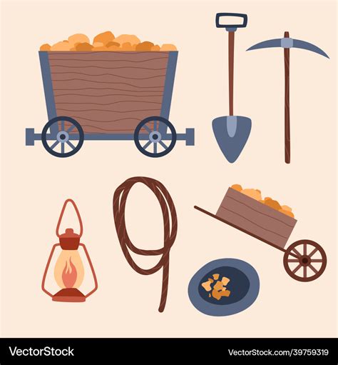 Vintage gold rush tools and equipment set flat Vector Image