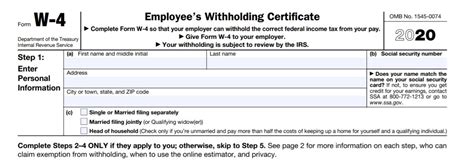 New 2020 Form W-4 Employee's Withholding Certificate - Payroll Services