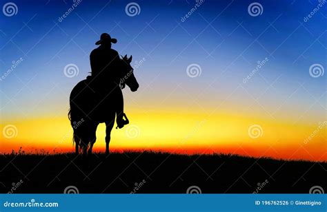 Cowboy On A Horse At Sunset. Silhouette Stock Photography ...