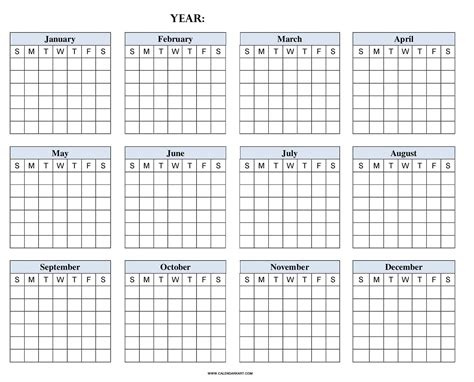 Printable Monthly, Weekly And Yearly Blank Calendar Templates