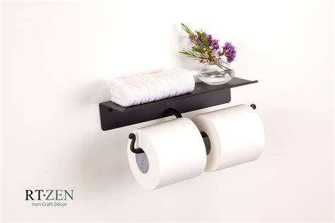 Double Toilet Paper Holder With Shelf, Rustic Farmhouse TP Roll Hanger ...