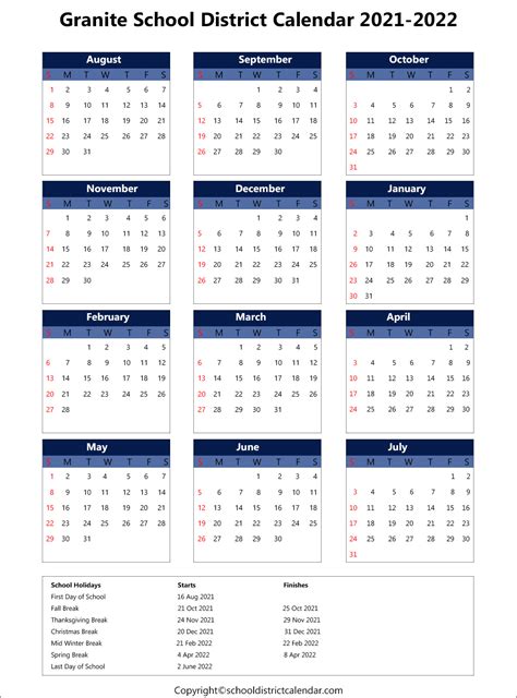 Granite School District Calendar Holidays 2021-2022