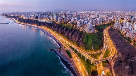 Aerial view of Lima city from Miraflores at blue time, Peru | Windows ...