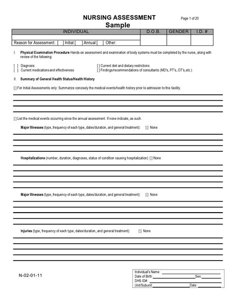 Printable Nursing Assessment Form Template - Printable Form, Templates ...