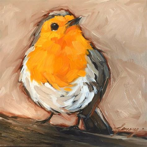 Red breasted Robin bird painting 5x5" impressionistic oil painting ...