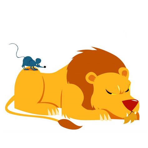 a lion and a mouse sitting on top of it's back, facing each other