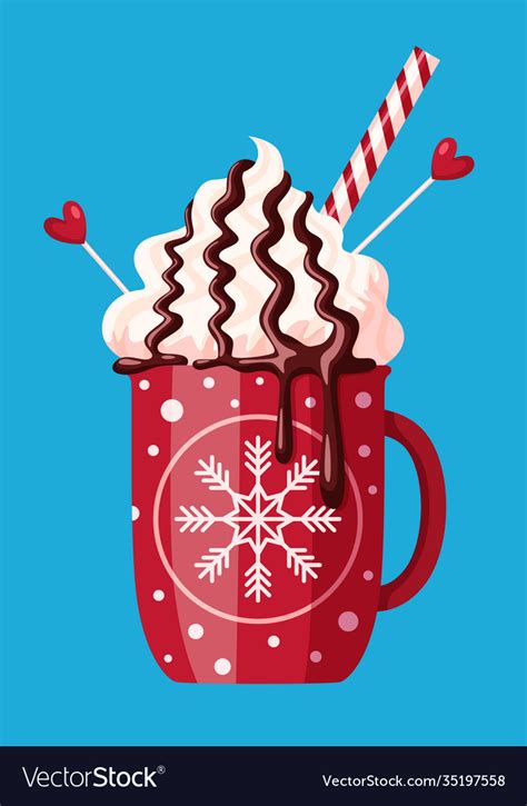 Christmas mug with hot chocolate and whipped cream