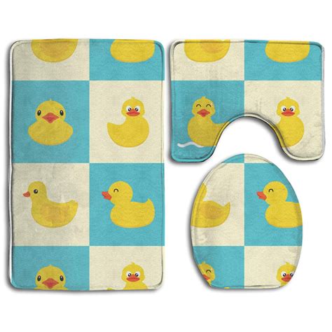 GOHAO Funny Rubber Duck 3 Piece Bathroom Rugs Set Bath Rug Contour Mat ...