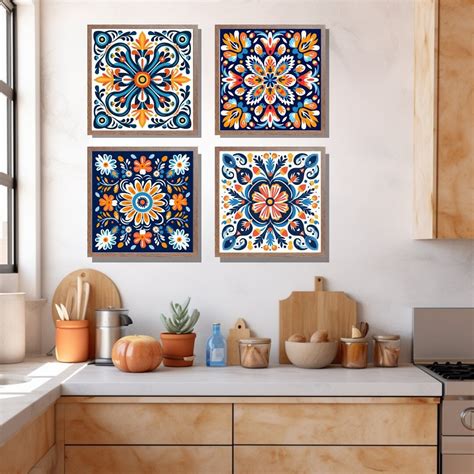 Mexican Kitchen Wall Art, Gallery Set of 4 Talavera Tile Digital Print ...