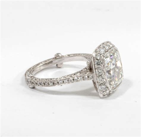 Impressive 5.04 carat Cushion Cut Halo Ring at 1stdibs