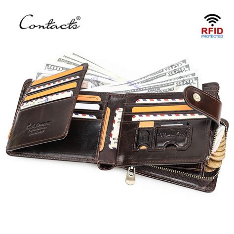 Contact’s Genuine Leather RFID Blocking Tri-fold Zipper Wallets for Men