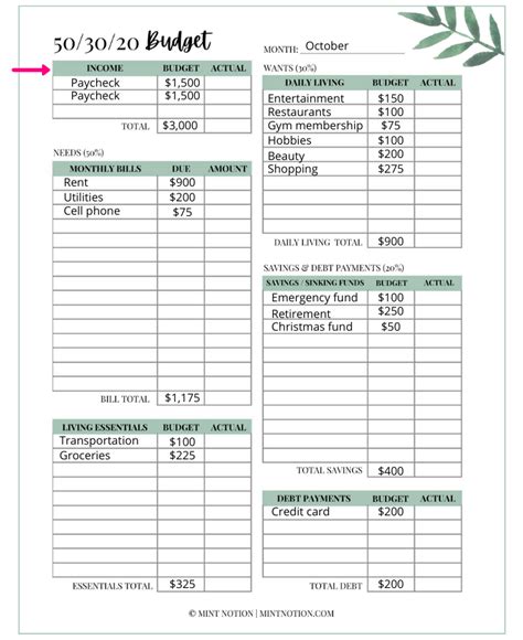 50 30 20 Budget Excel Spreadsheet Spreadsheets | Budgeting Worksheets