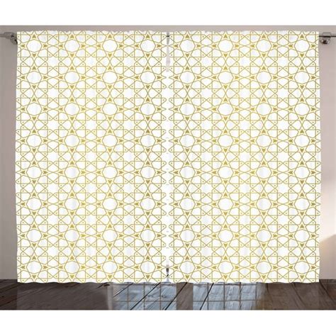 Gold and White Curtains 2 Panels Set, Geometric Girih Pattern in Square ...