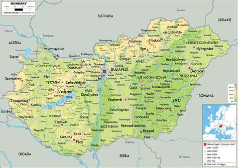 Large size Physical Map of Hungary - Worldometer