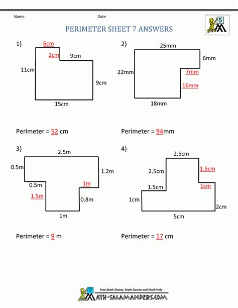 Volume Area Perimeter Worksheets