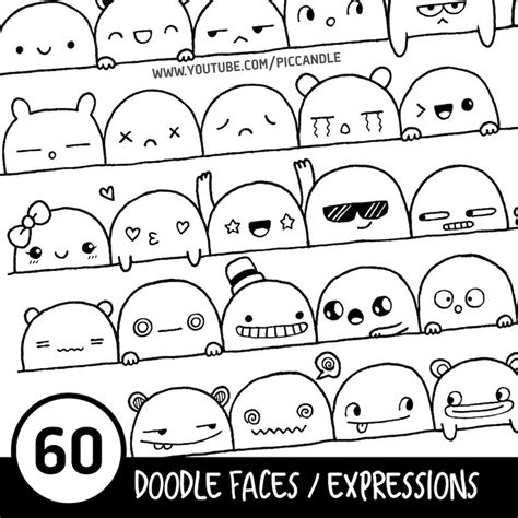 60 Cute Doodle Faces / Expressions Printable Practice Sheets | Etsy