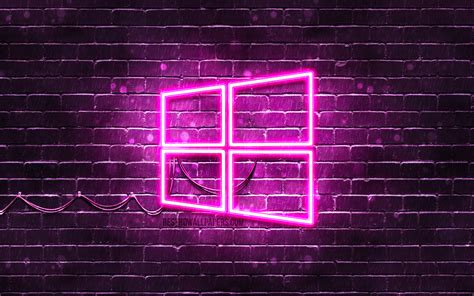 Download wallpapers Windows 10 purple logo, 4k, purple brickwall ...