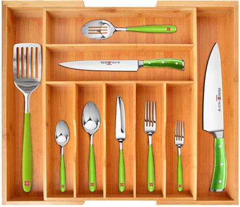 Bamboo Kitchen Drawer Organizer - Expandable Silverware Organizer ...