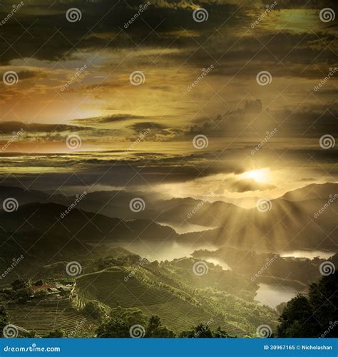 Beautiful Mountain Sunset Scenery Stock Image - Image of sunny ...