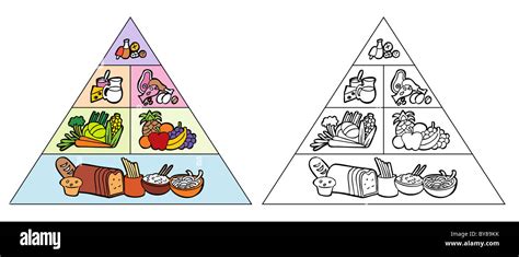 Image of a food pyramid - both color and black / white versions Stock ...