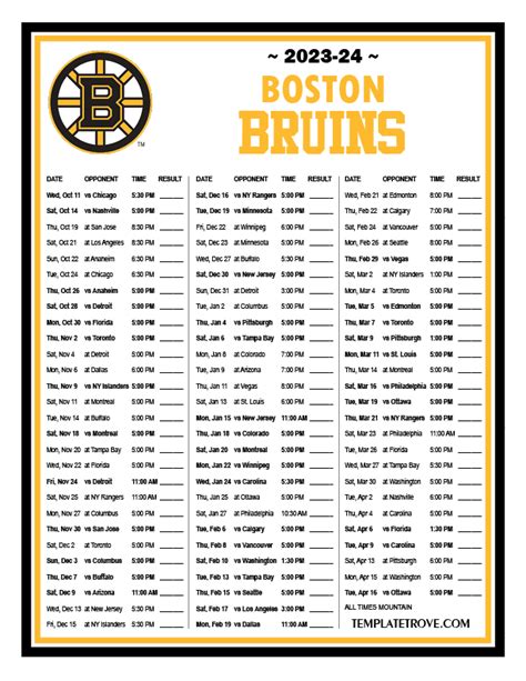 Printable 2023-2024 Boston Bruins Schedule