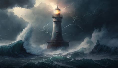 Premium AI Image | A lighthouse in the storm with a lightning storm in ...