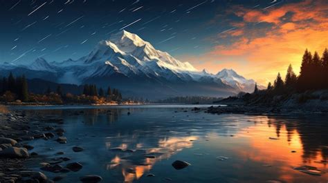 Premium AI Image | stunning starry sky and high snowy mountain scenery