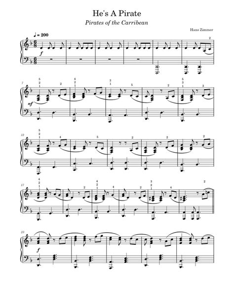 He's A Pirate sheet music for Piano download free in PDF or MIDI