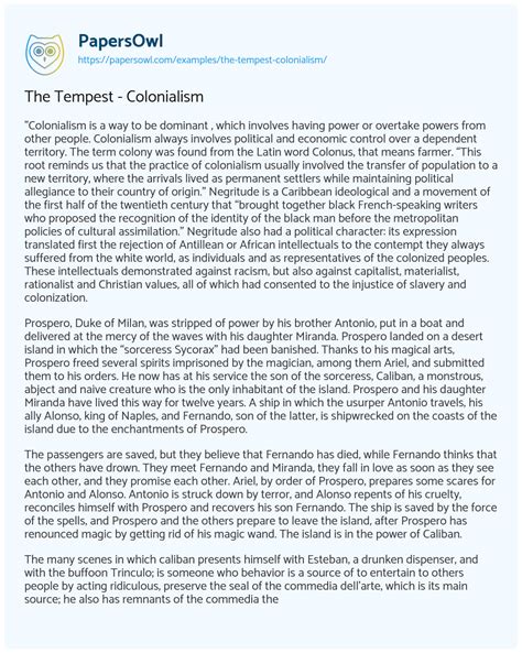 The Tempest - Colonialism - Free Essay Example - 719 Words | PapersOwl.com