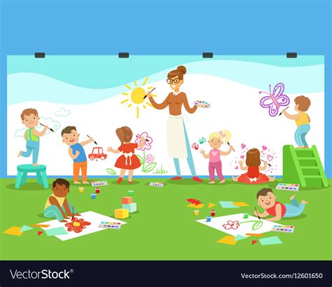 Drawing Kid In Classroom : School And Happy Children Stock Illustration ...