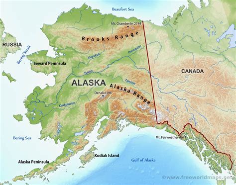 Physical map of Alaska