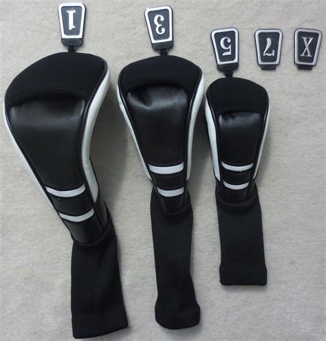 Golf Club Headcovers Set of 3 Black, White Colour Driver Woods Hybrid 1 ...