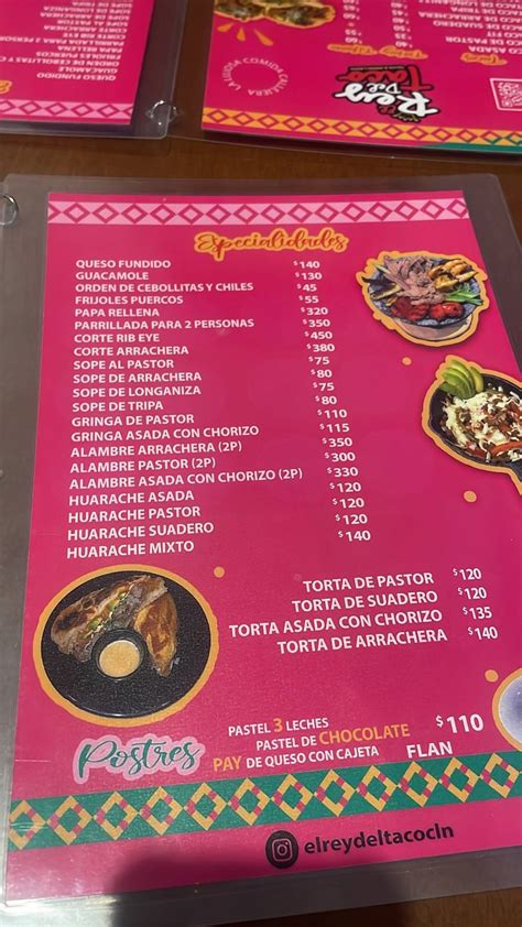 Menu at El Rey del Taco restaurant, Culiacán