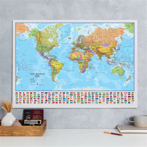 World Map Poster With Flags Panel By Maps International