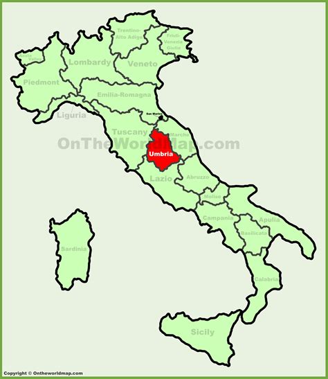 Umbria location on the Italy map - Ontheworldmap.com