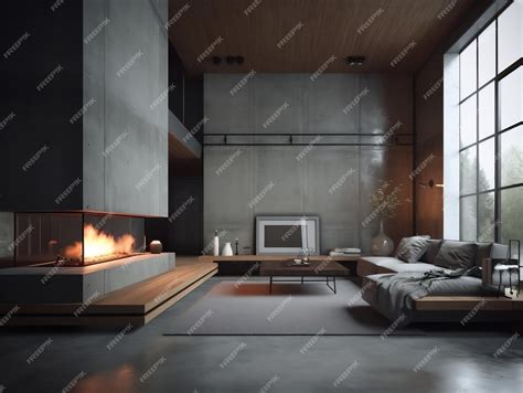 Premium AI Image | Modern living room with fireplace