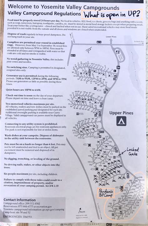 What is open in Upper Pines? Photo of campground map from Reservation ...