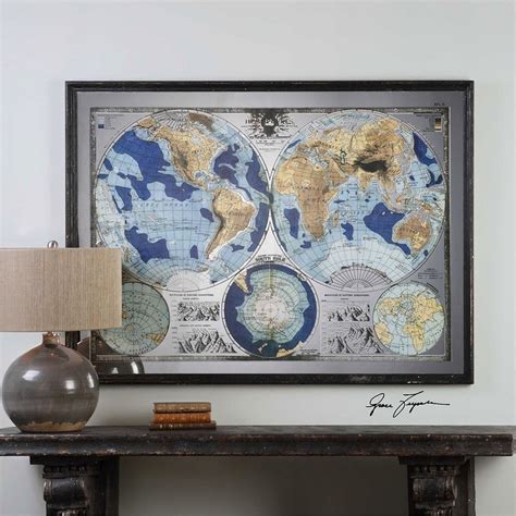 Mirrored World Map Wall Art Uttermost | Furniture Cart